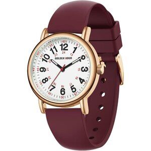 🆕Women Red  Military Time Luminouse Easy Read Dial 24 Hour with Seconds Watch